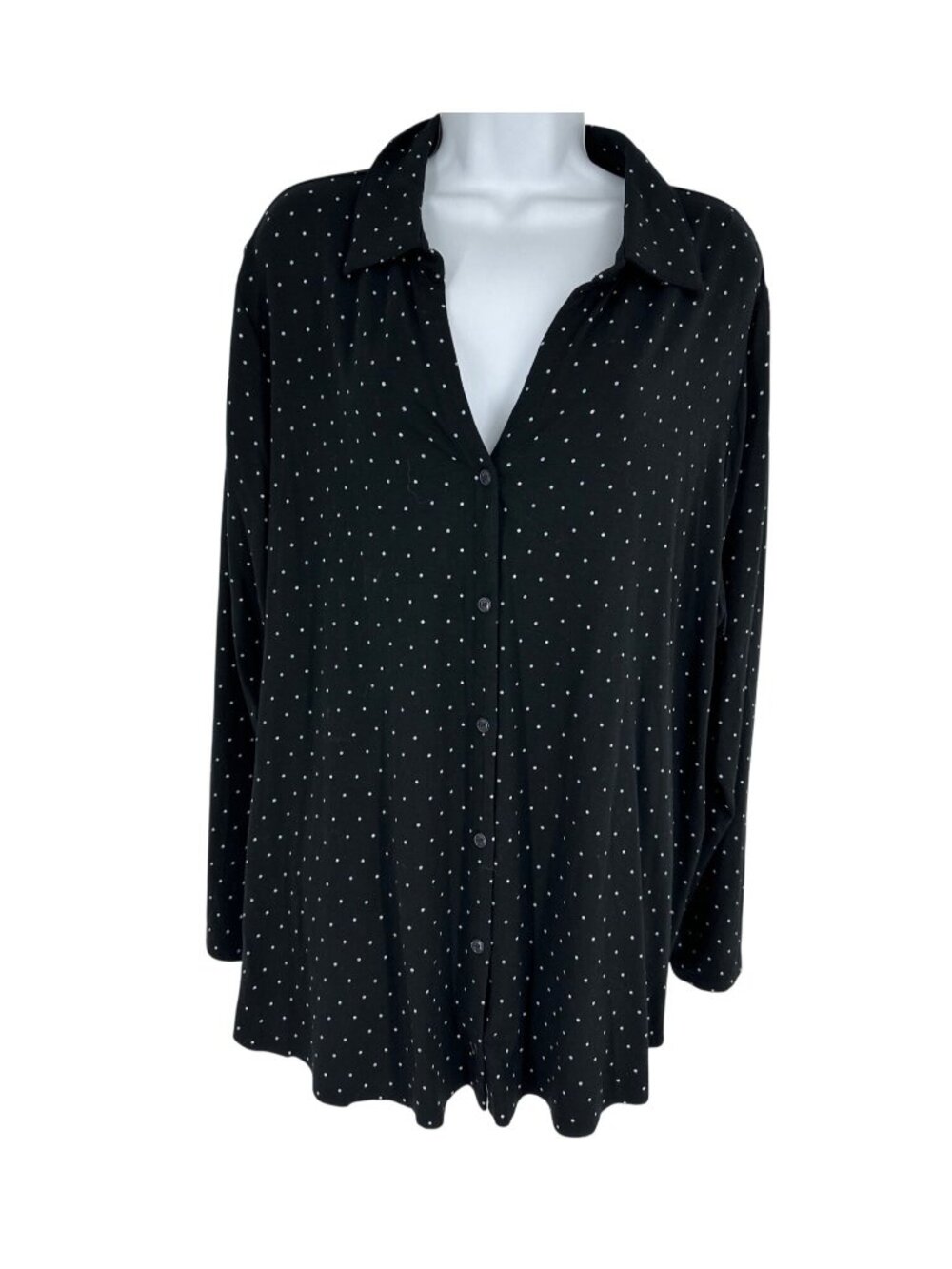 J. Jill Wearever Collection Polka Dot Button-Front Long-Sleeve Shirt Black Sz 2X
